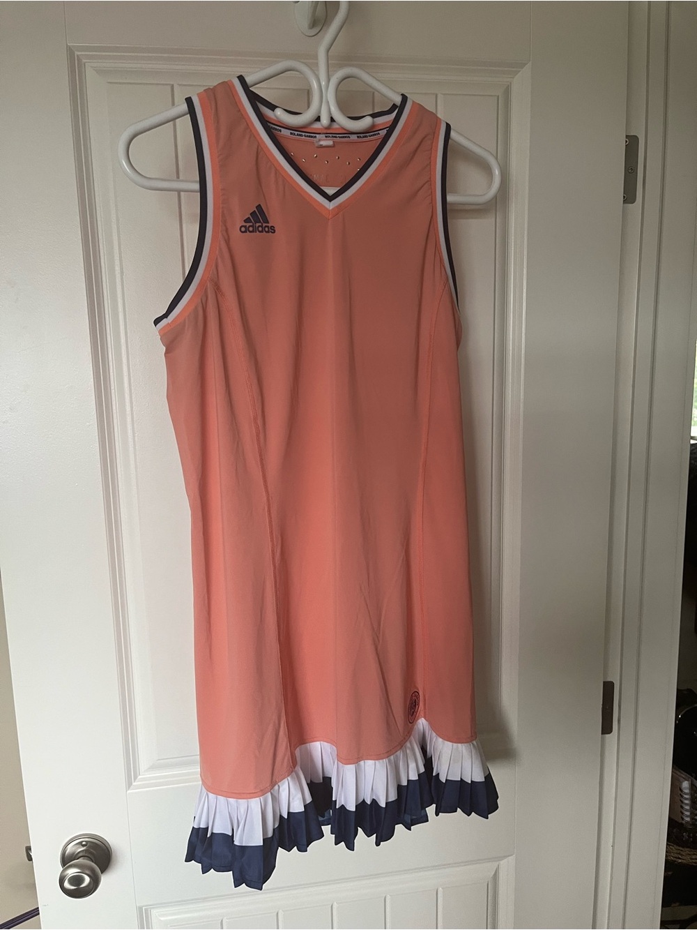adidas Coral Sleeveless Tennis Dress with Navy & White Trim